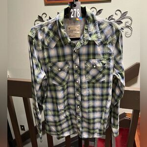 EUC American Eagle Green Plaid Western Shirt Medium #278